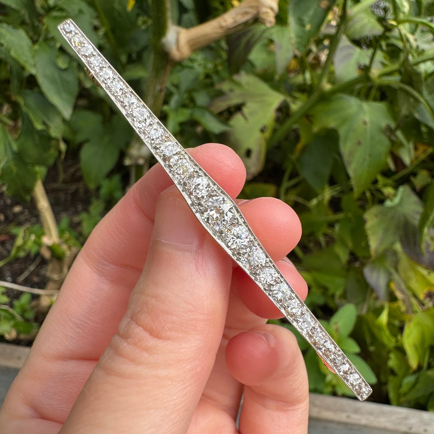 Antique old mine cut diamond brooch/chain extender