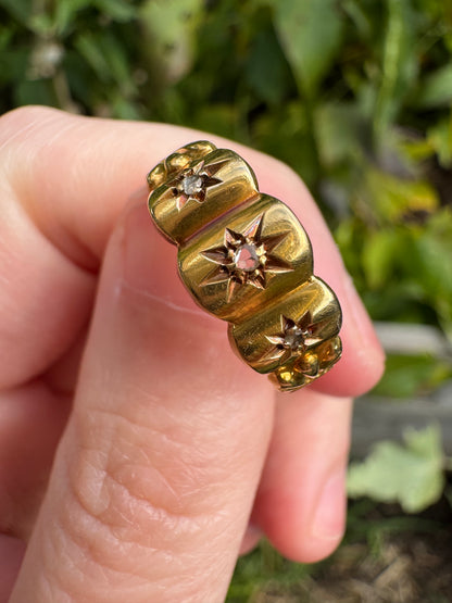 Antique Edwardian English 18ct gold rose cut diamond gypsy ring