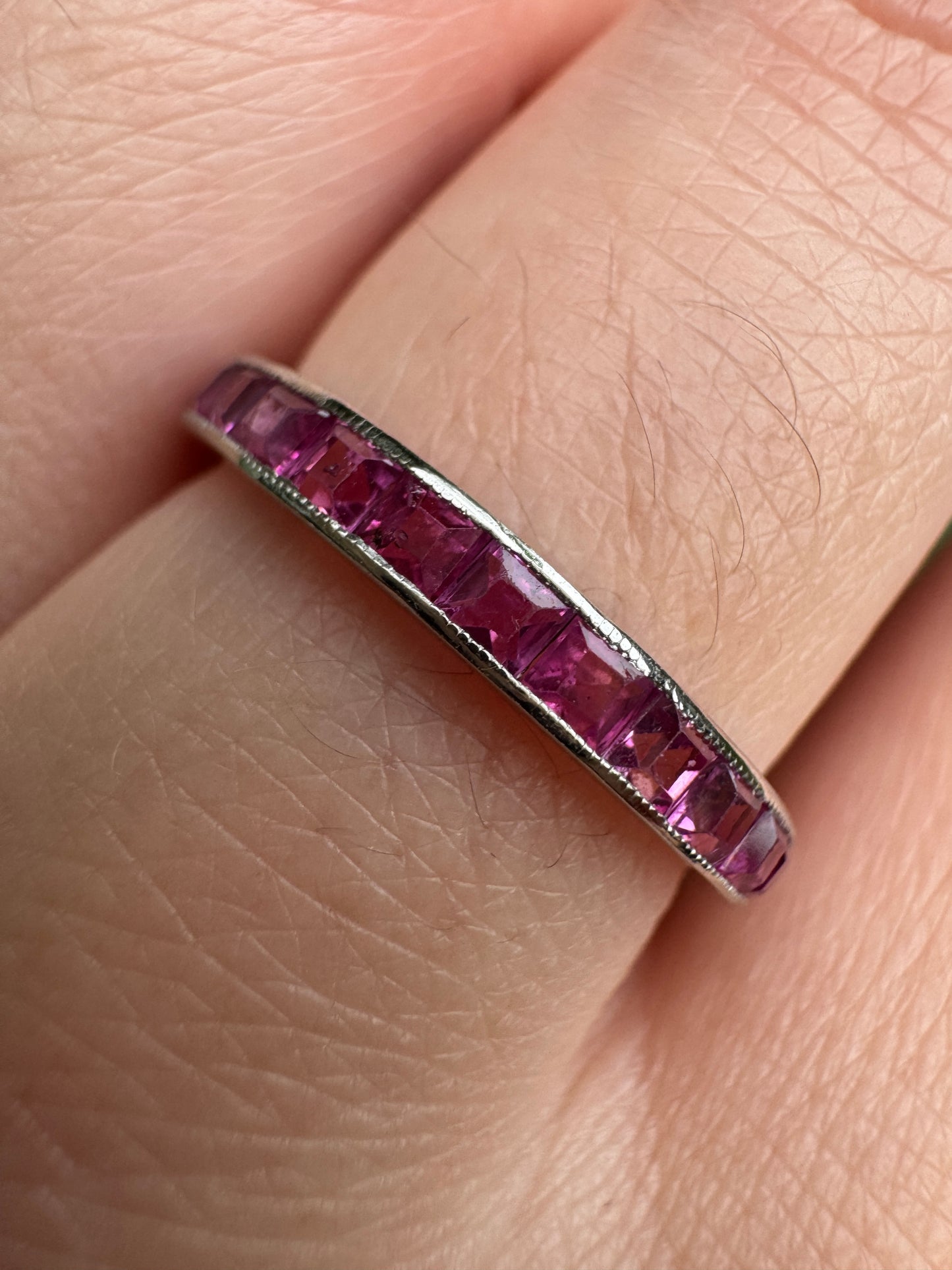 Antique platinum 1.51ct TCW natural ruby eternity ring
