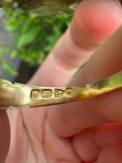 Antique Victorian English 18ct yellow gold 0.3ct TCW cushion cut natural ruby and 4pt old mine cut diamond gypsy ring