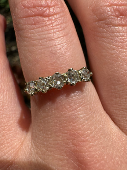 Vintage 18ct yellow gold five stone 0.6ct TCW old mine cut diamond ring