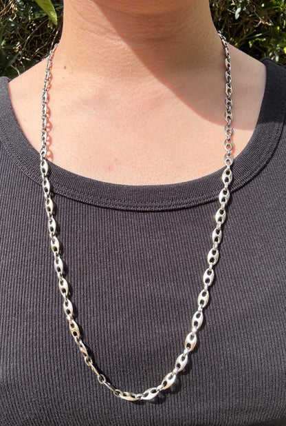 Vintage silver two tone puffy mariner/Gucci link chain, 72cm / 28.35 inches long
