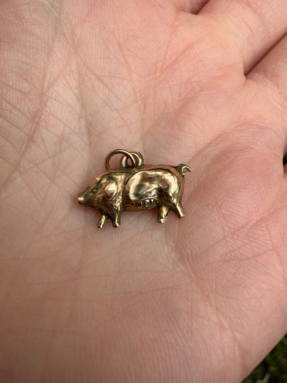 Antique 9ct yellow gold big pig charm