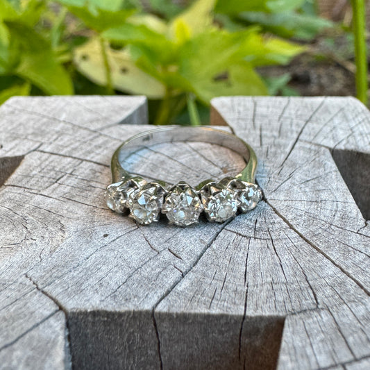 Vintage 18ct white gold 0.9ct TCW five stone old European cut diamond ring