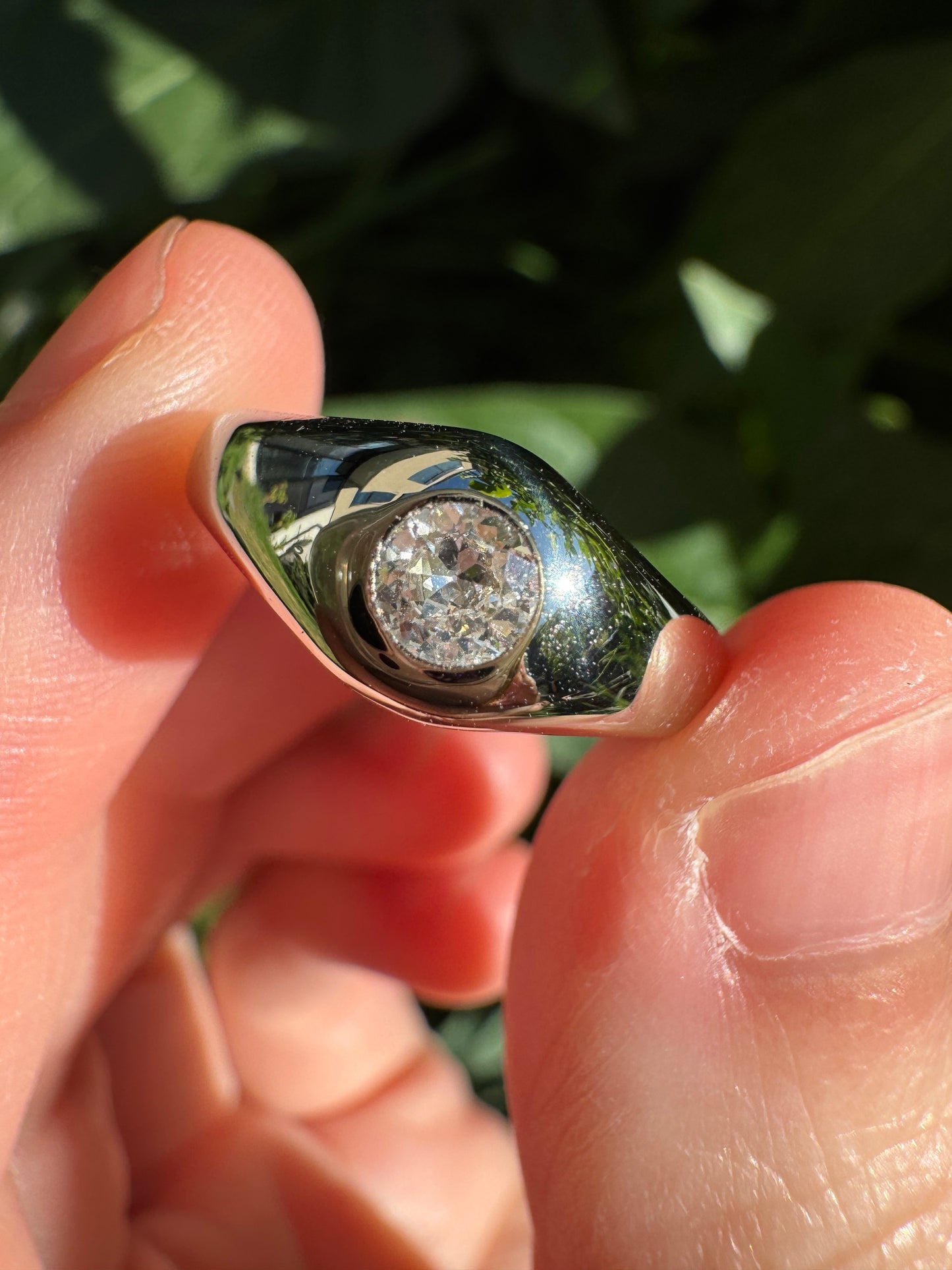 Vintage 18ct white gold 0.2ct old European cut diamond gypsy ring