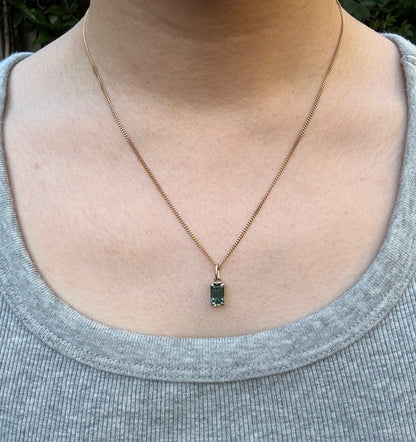 Custom handmade recycled 9ct yellow gold 2.54ct emerald cut Australian parti sapphire prong set pendant