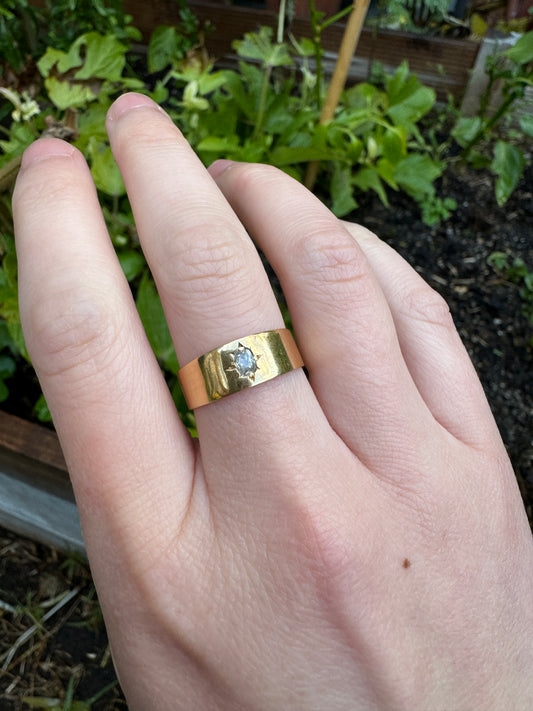 Antique Australian Wendt 18ct yellow gold 0.15ct old mine cut diamond starset gypsy cigar band