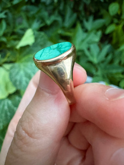 Antique Australian 9ct rosy yellow gold turquoise signet ring