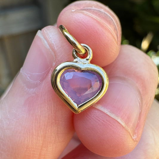 Custom 9ct yellow gold 0.66ct pink sapphire heart bezel set pendant