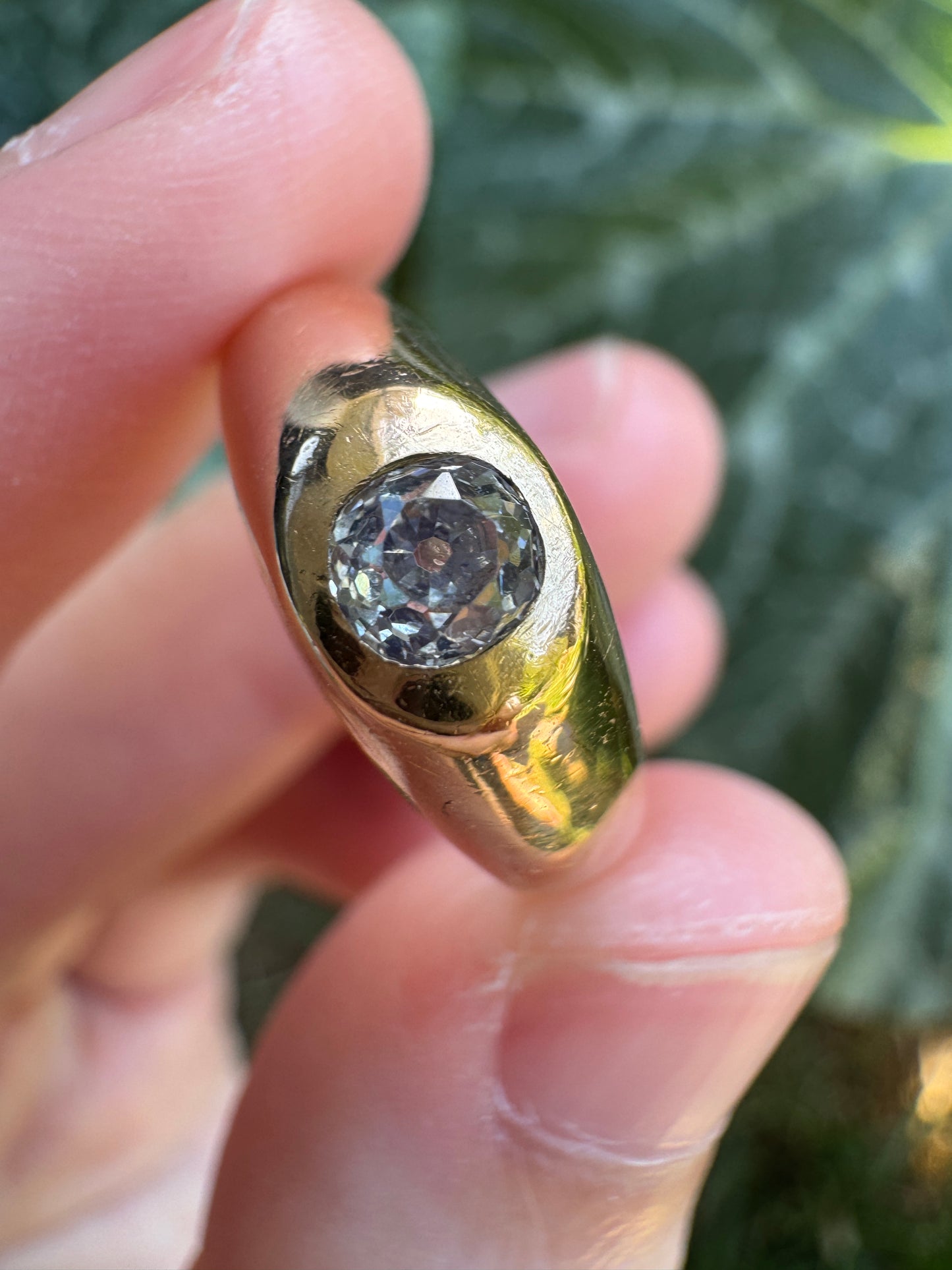Vintage French 18ct yellow gold 0.26ct old mine cut diamond gypsy ring