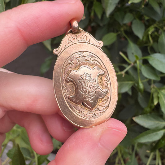 Antique 9ct rosy yellow gold fob medal pendant