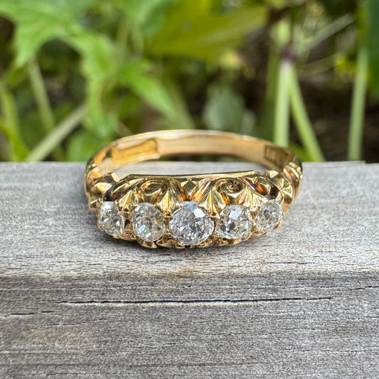 Antique Australian 18ct yellow gold five stone 0.45ct TCW old mine cut diamond ring