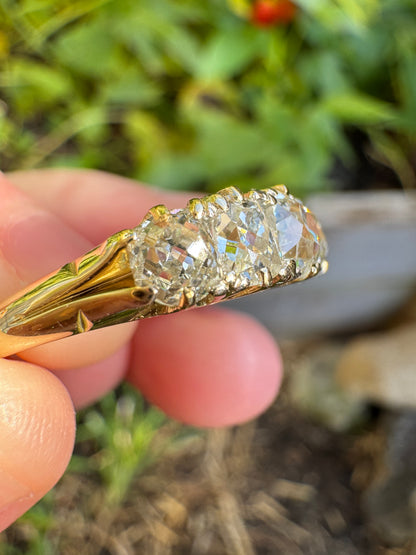Antique 18ct yellow gold five stone 1.7ct TCW old mine cut diamond ring