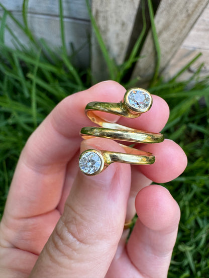 Vintage 18ct yellow gold 0.5ct TCW old mine cut diamond spiral ring