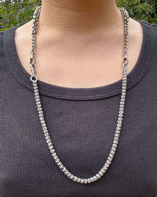 Antique sterling silver star pierced chain with dog clip, 33cm / 12.99 inches long