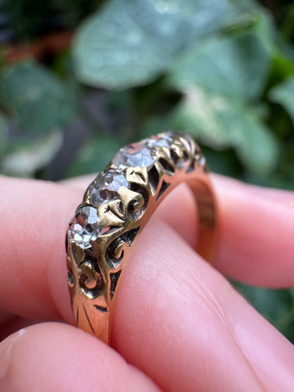 Antique Australian 18ct yellow gold five stone 0.42ct TCW old mine cut diamond ring