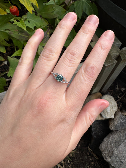 Antique platinum natural Australian parti sapphire and diamond ring