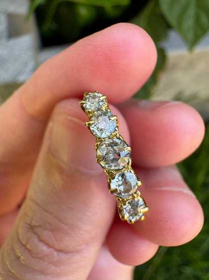 Antique 18ct yellow gold five stone 0.45ct TCW old mine cut diamond ring