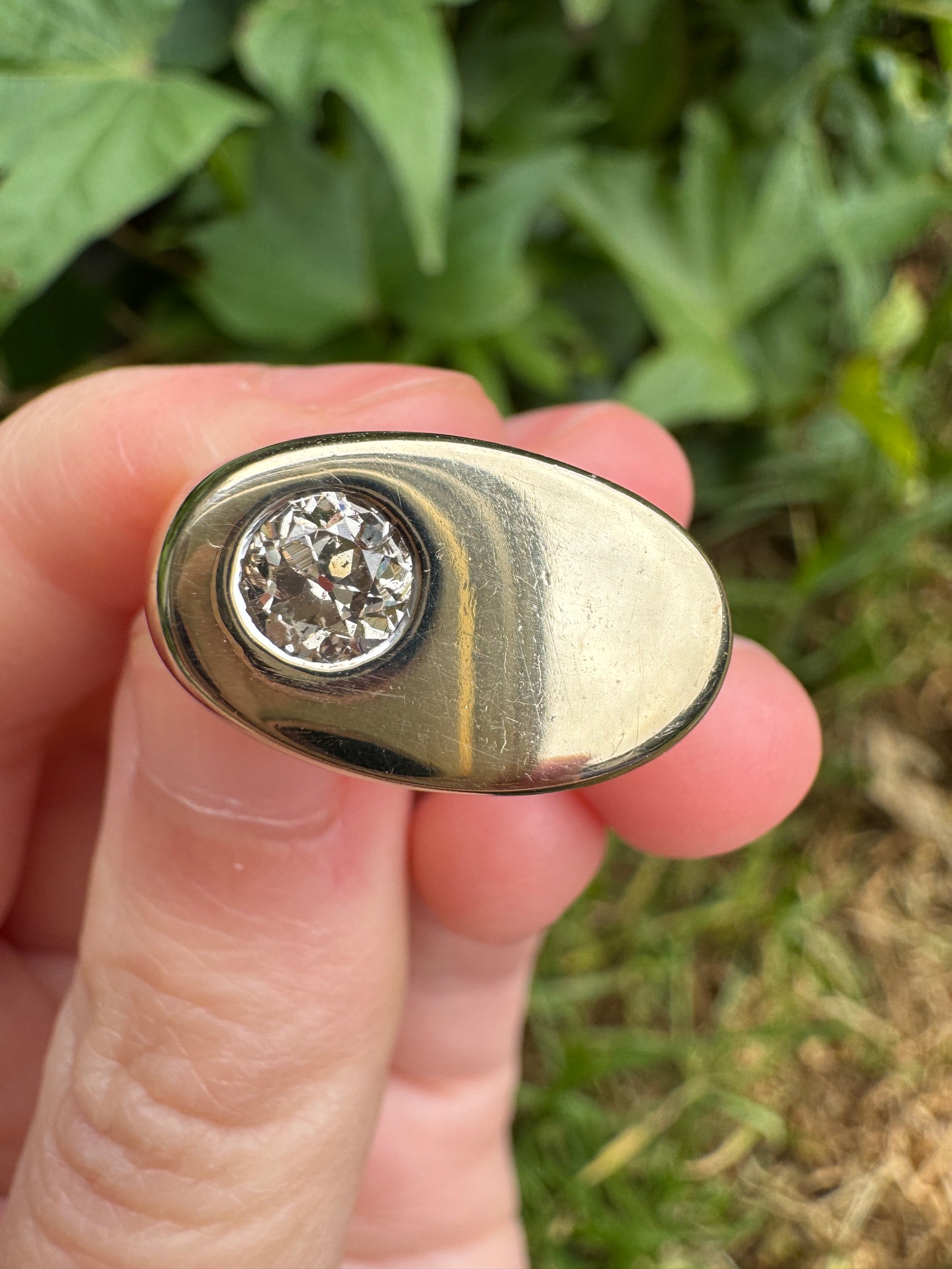 Vintage 9ct yellow gold 0.66ct old mine cut diamond signet ring
