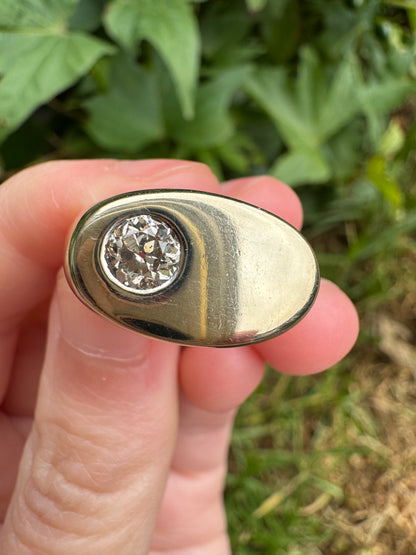 Vintage 9ct yellow gold 0.66ct old mine cut diamond signet ring