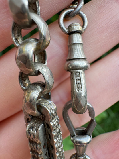 Antique albo silver fancy link chain with dog clips, 42cm / 16.54 inches long
