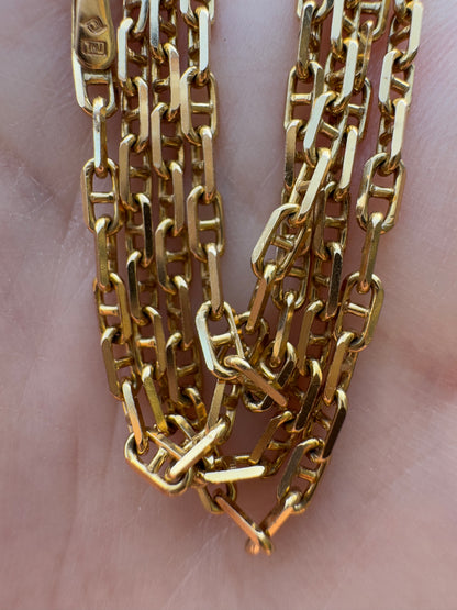 Vintage Italian 9ct yellow gold mariner link chain, 77cm / 30.3 inches long