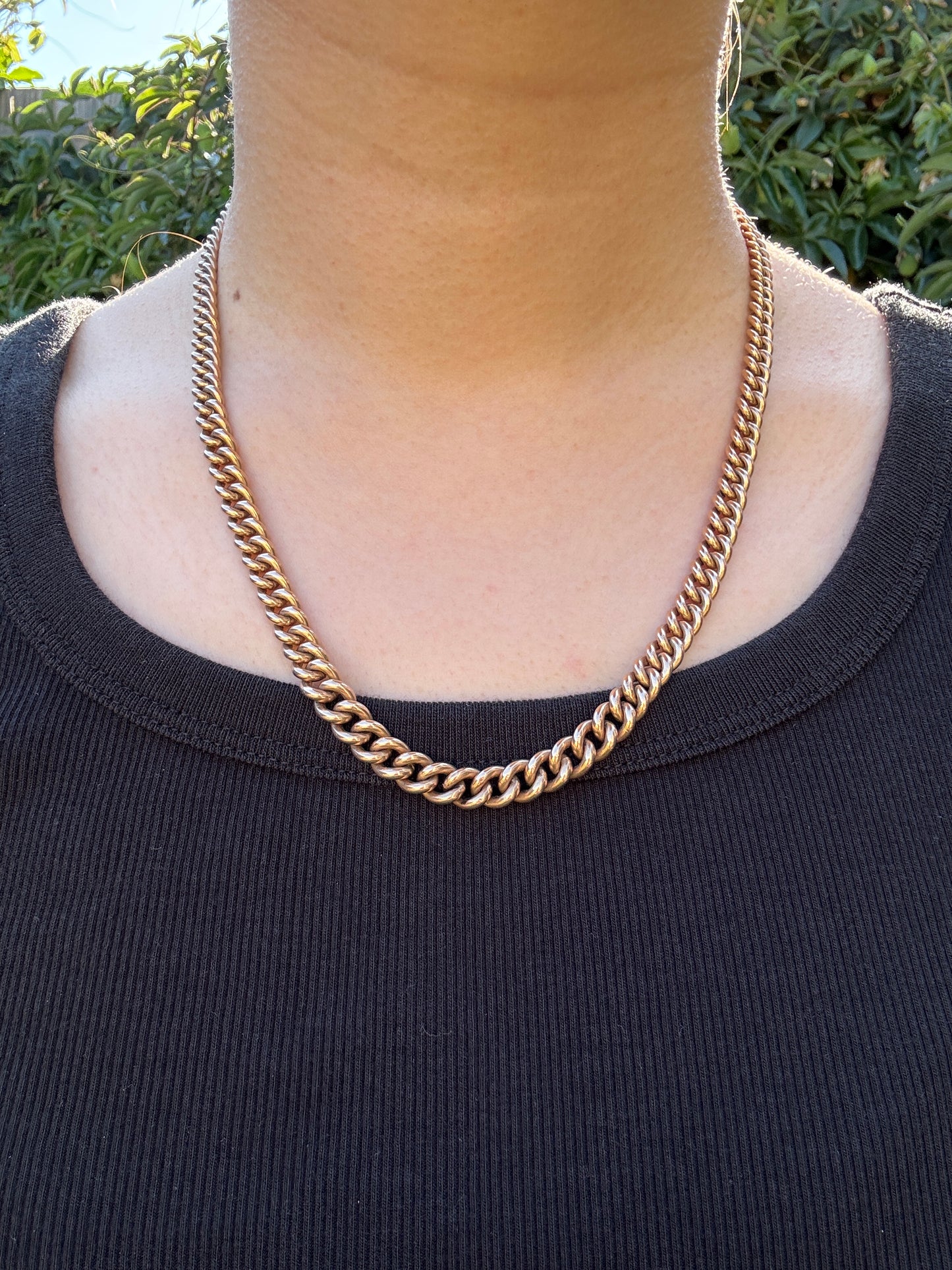 Antique 9ct yellow gold double Albert graduated curb chain, 50cm / 19.7 inches long