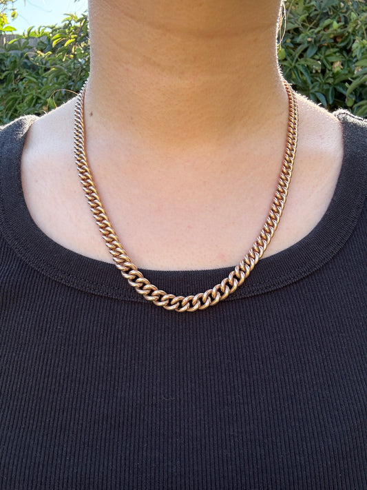 Antique 9ct yellow gold double Albert graduated curb chain, 50cm / 19.7 inches long