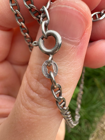 Vintage Italian sterling silver flat mariner link chain, 60cm / 23.62 inches long