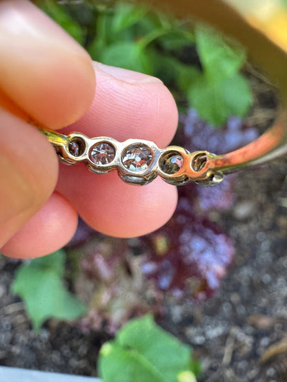 Antique 18ct yellow gold five stone 0.5ct TCW old mine cut diamond bezel set ring