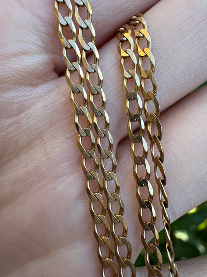 Vintage Italian 9ct yellow gold flat curb link chain, 70cm / 27.6 inches long