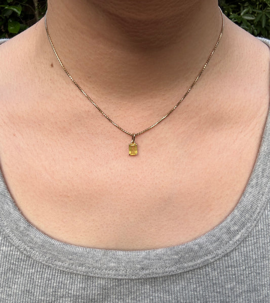 Custom handmade recycled 9ct yellow gold 1.25ct natural yellow sapphire prong set pendant