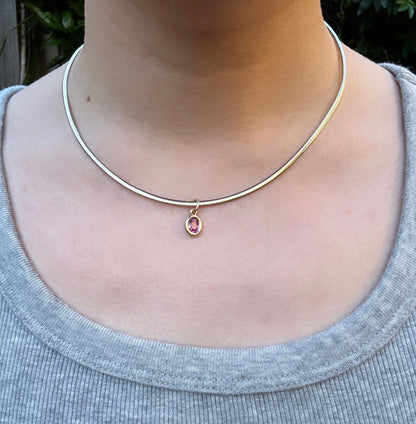 Custom handmade recycled 9ct yellow gold 0.93ct natural pink sapphire bezel set pendant