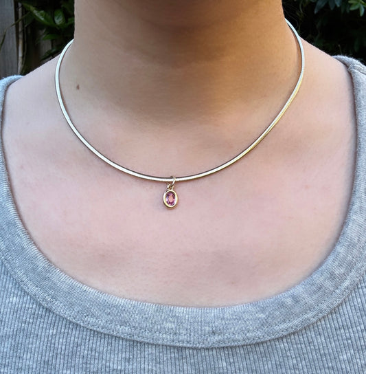 Custom handmade recycled 9ct yellow gold 0.93ct natural pink sapphire bezel set pendant