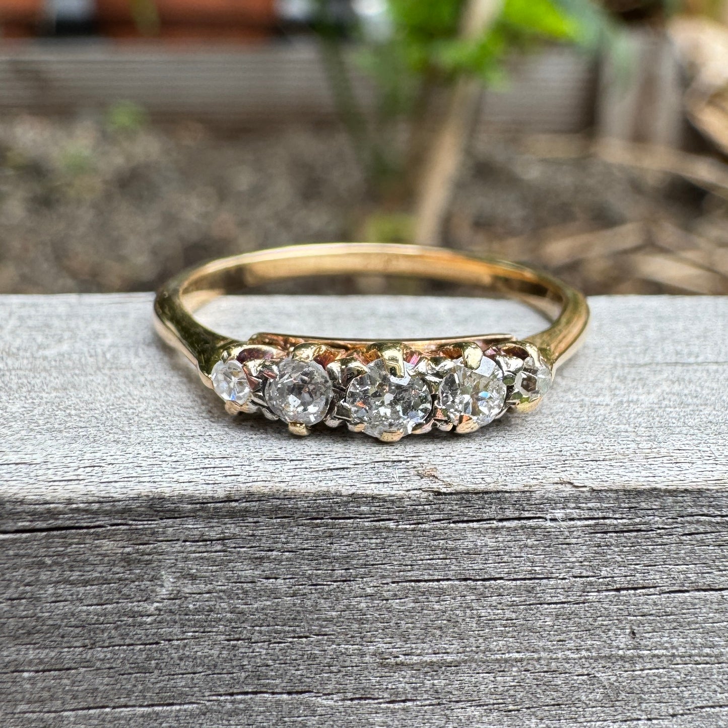 Vintage 18ct yellow gold five stone 0.28ct TCW old mine cut diamond ring