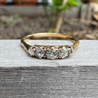 Vintage 18ct yellow gold five stone 0.28ct TCW old mine cut diamond ring