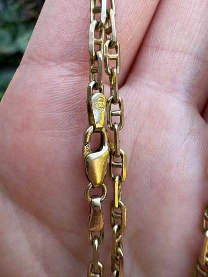 Vintage Italian 9ct yellow gold mariner link chain, 58.5cm / 23 inches long