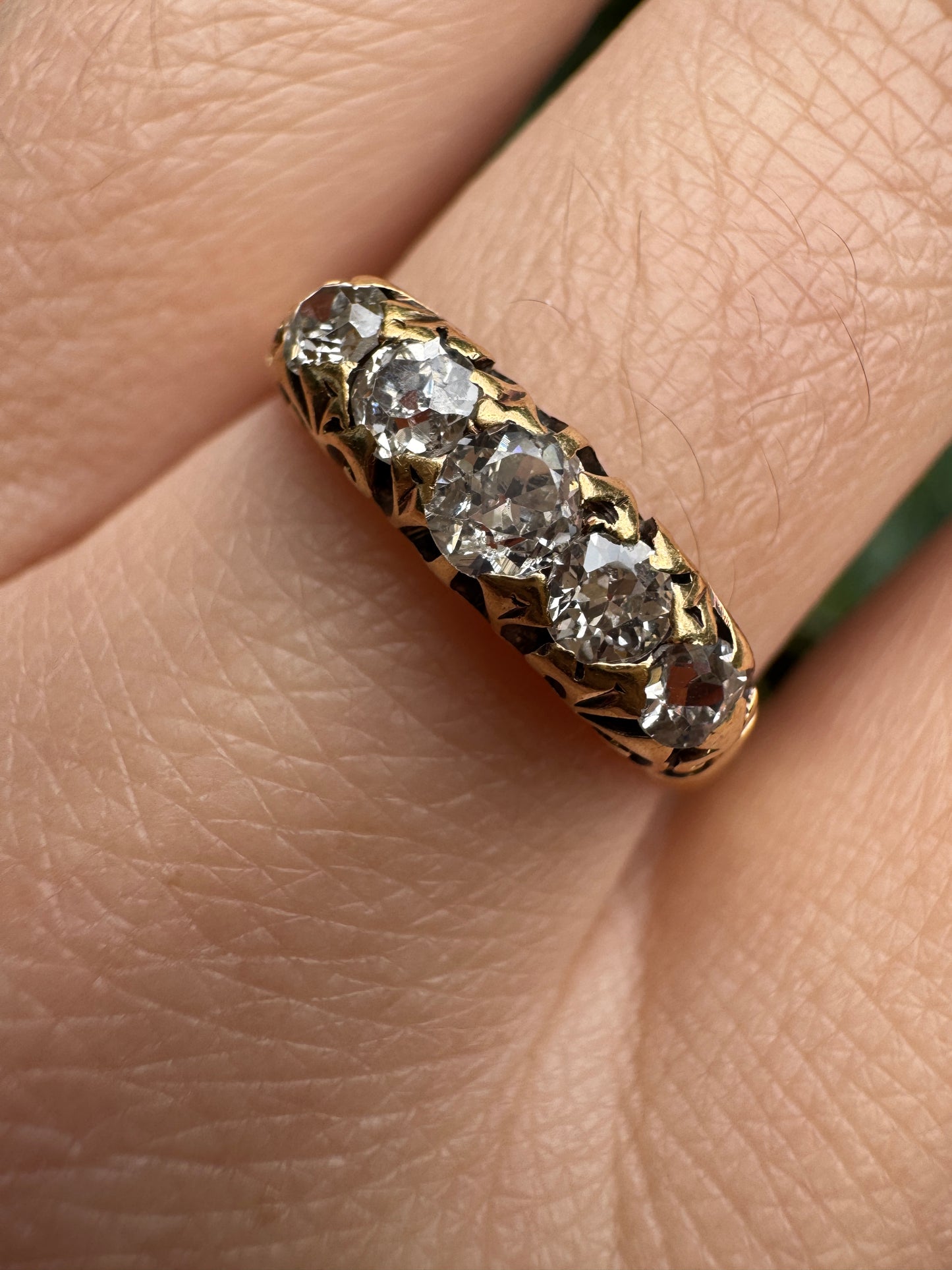Antique Australian 18ct yellow gold five stone 0.42ct TCW old mine cut diamond ring