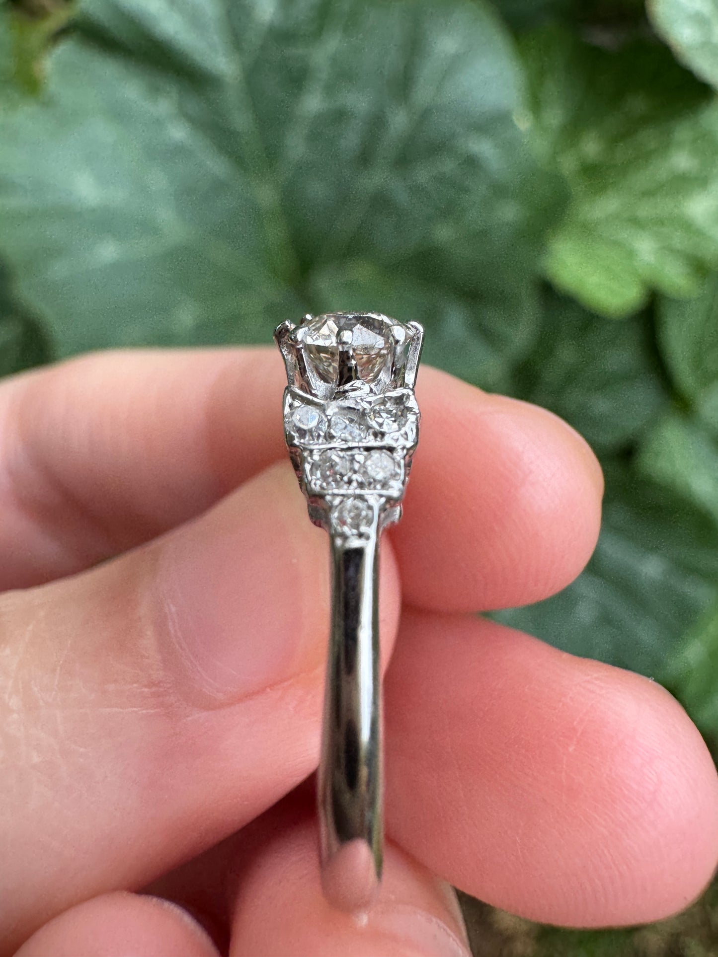 Antique 18ct white gold 0.44ct old mine cut diamond and 0.18ct TCW old single cut diamond ring