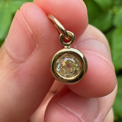 Custom 9ct yellow gold 0.34ct old mine cut diamond bezel set pendant (I1, K)
