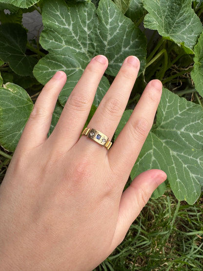 Antique Australian 15ct rosy yellow gold natural sapphire and old single cut diamond gypsy ring