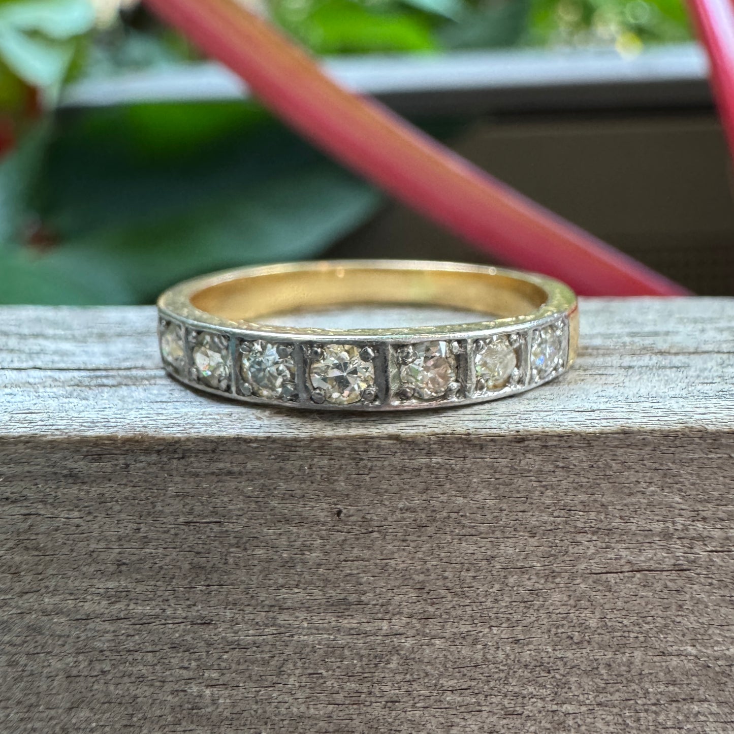 Antique 18ct yellow gold 0.25ct TCW old cut diamond half eternity ring