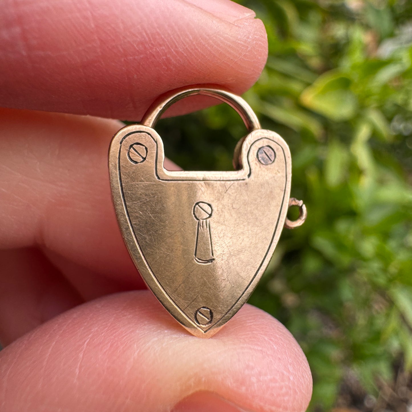 Antique Australian 9ct rosy yellow gold engraved padlock pendant