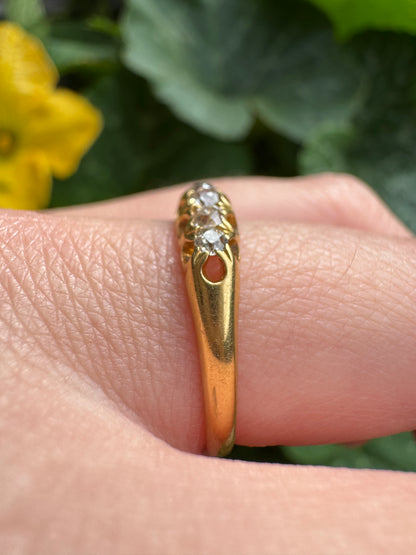 Antique English 18ct yellow gold five stone 0.3ct TCW old mine cut diamond ring