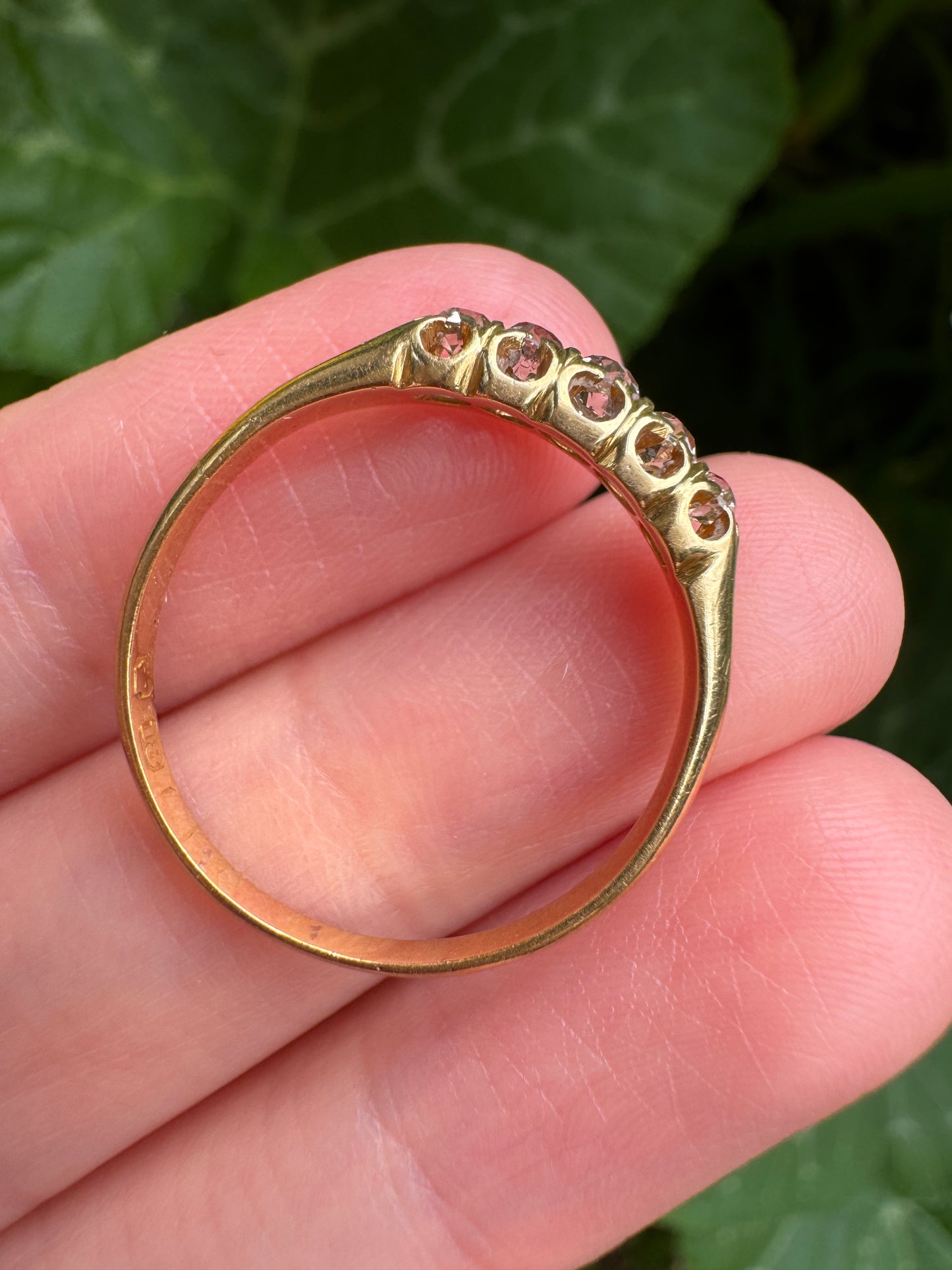Antique English 18ct yellow gold five stone 0.3ct TCW old mine cut diamond ring
