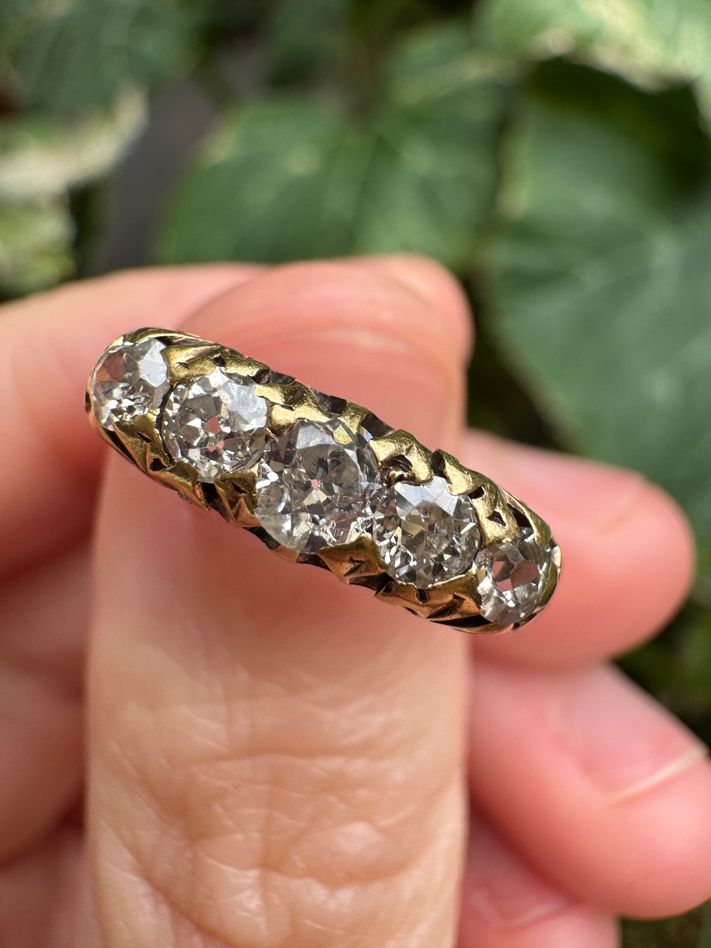 Antique Australian 18ct yellow gold five stone 0.42ct TCW old mine cut diamond ring