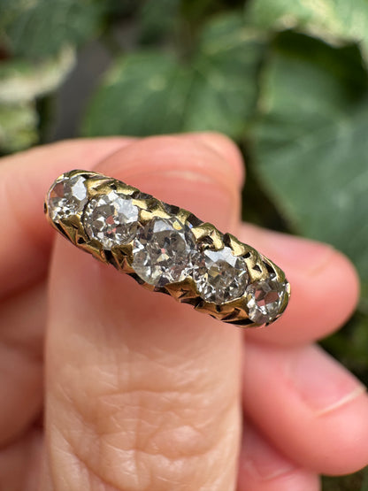 Antique Australian 18ct yellow gold five stone 0.42ct TCW old mine cut diamond ring