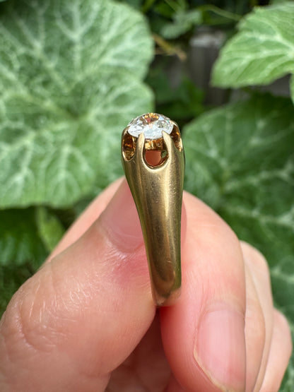 Vintage Mid Century 18ct yellow gold 0.4ct old mine cut diamond belcher ring