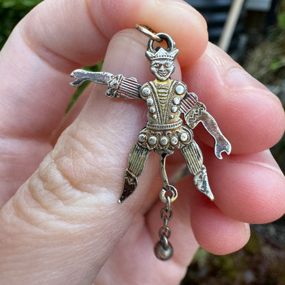 Antique silver and enamel articulated jester charm (no movement)