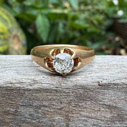 Vintage Mid Century 18ct yellow gold 0.4ct old mine cut diamond belcher ring